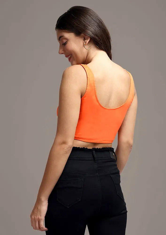 Solid Orange Hook & Eye Thick Strap Corset Top IKI CHIC Private Ltd