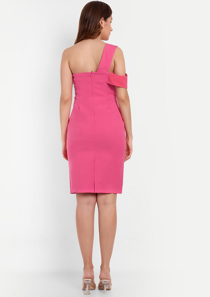 Pink Bodycon Midi Dress With A Cold Shoulder Design