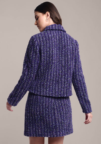 Purple Tweed Jacket with Swarovski Bow & Skirt Co-Ord Set