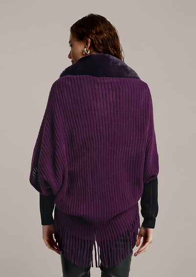 Purple Knitted Fur Collar Cape
