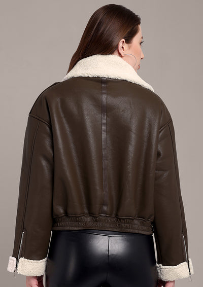 Brown Leather Jacket with fleece