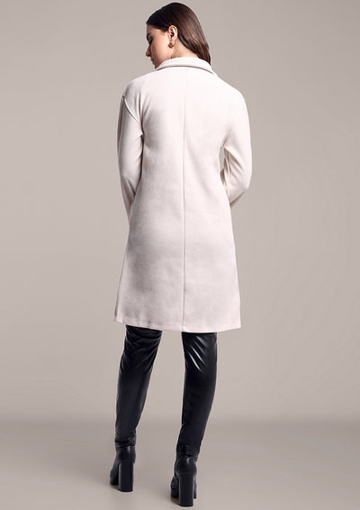 Off-White Woolen Over Coat with Brown Buttons