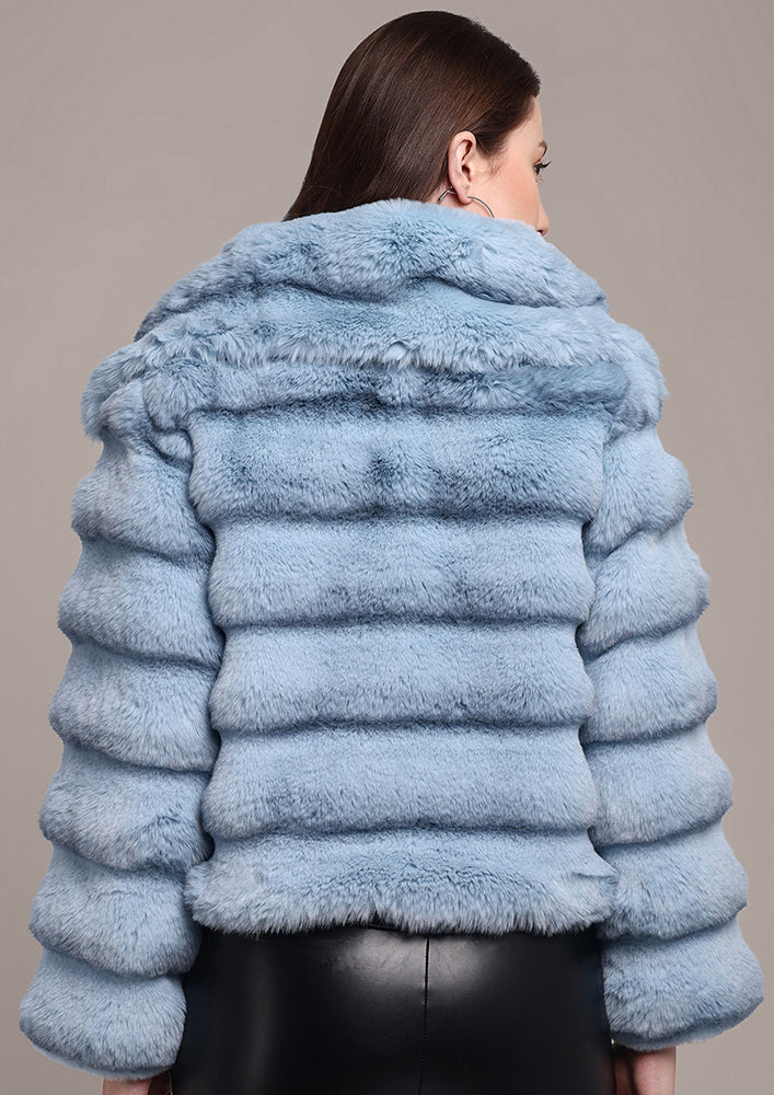 Sky Blue Chinchilla Design Faux Fur Jacket IKI CHIC Private Ltd.