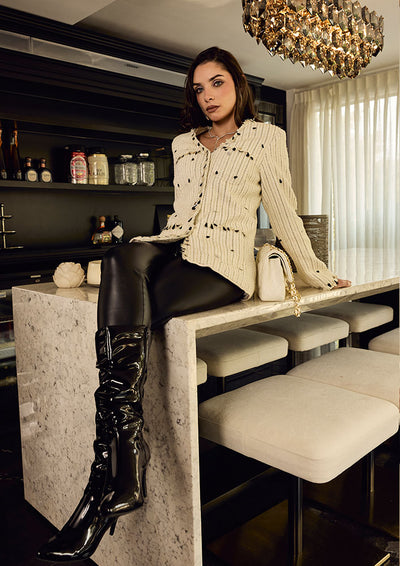 Off White Woollen Sequence Embellished Blazer