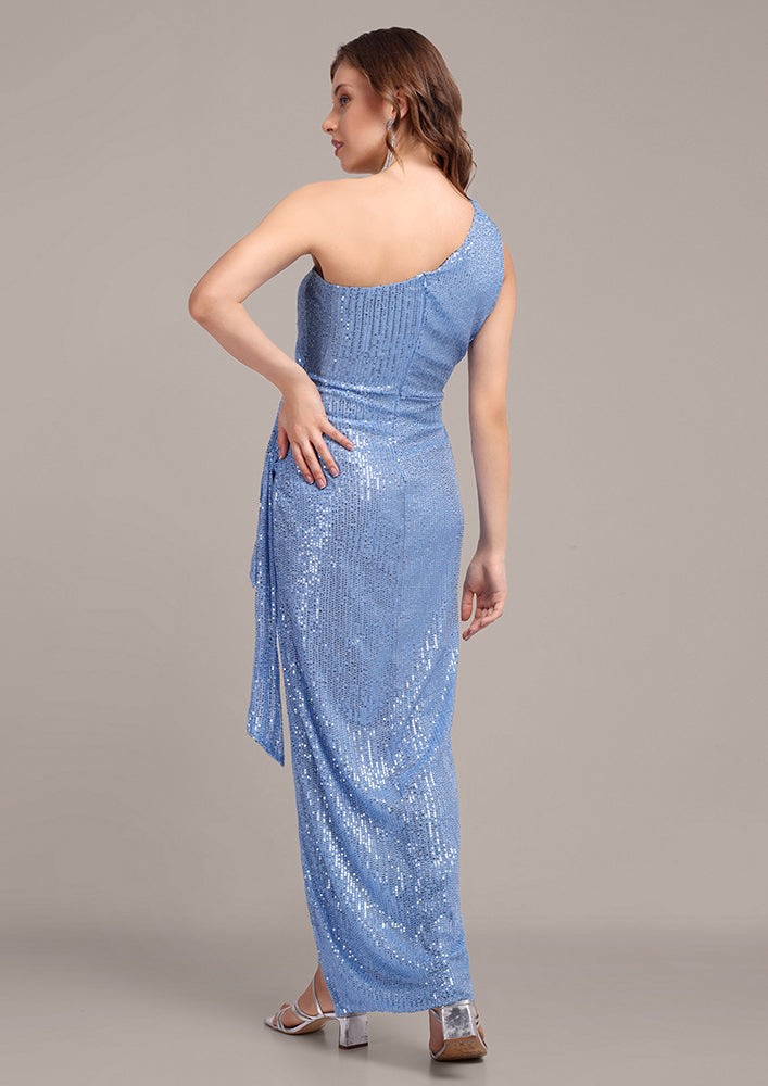 Blue One Shoulder Sequin Maxi dress