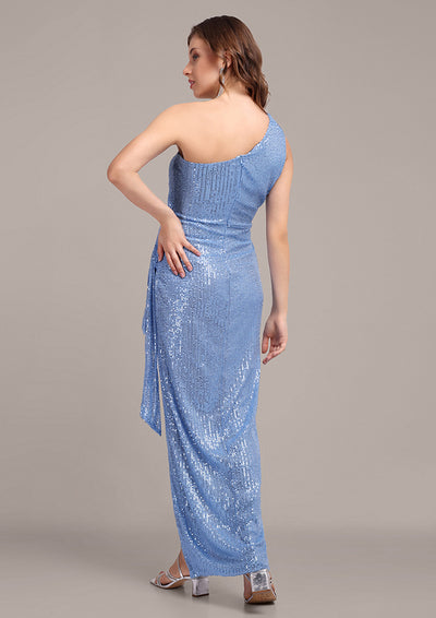 Blue One Shoulder Sequin Maxi dress