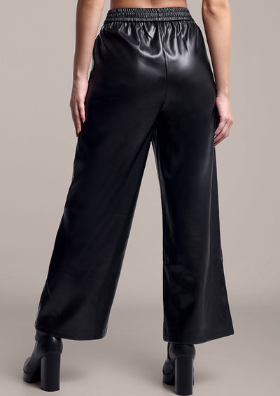 Black Leather wide leg Trouser