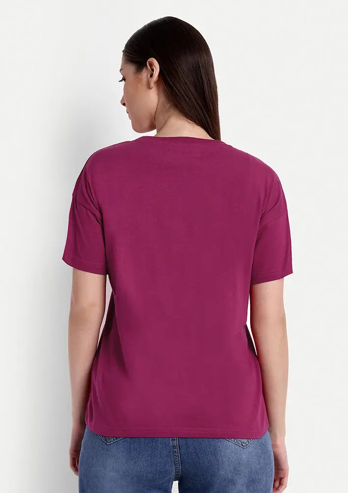 Viva Magenta Grateful Print Short Sleeve T-Shirt IKI CHIC Private Ltd