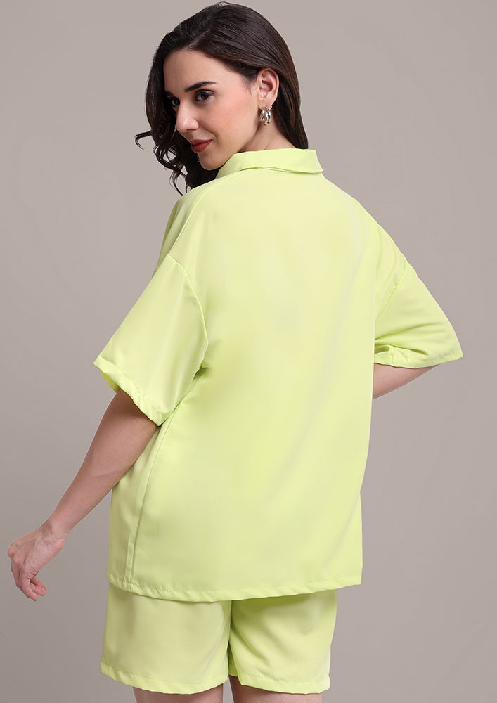 Fluorescent Green Solid T-Shirt with Shorts Set IKI CHIC Private Ltd.