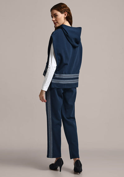 Navy Blue 3 Piece Hooded Vest And Pants Track Set