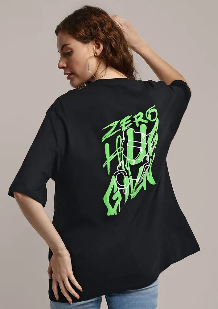 Black Oversized Printed Casual Gen-Z Unisex Tee IKI CHIC Private Ltd