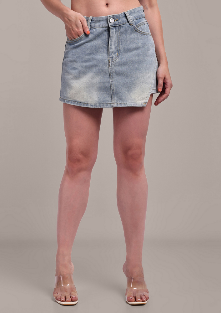 Trendy Denim Mini Length Skorts