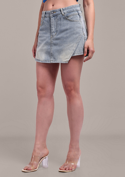 Trendy Denim Mini Length Skorts