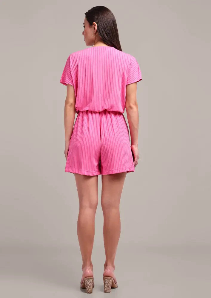 Pink V-neck Kimono Sleeves Romper IKI CHIC Private Ltd