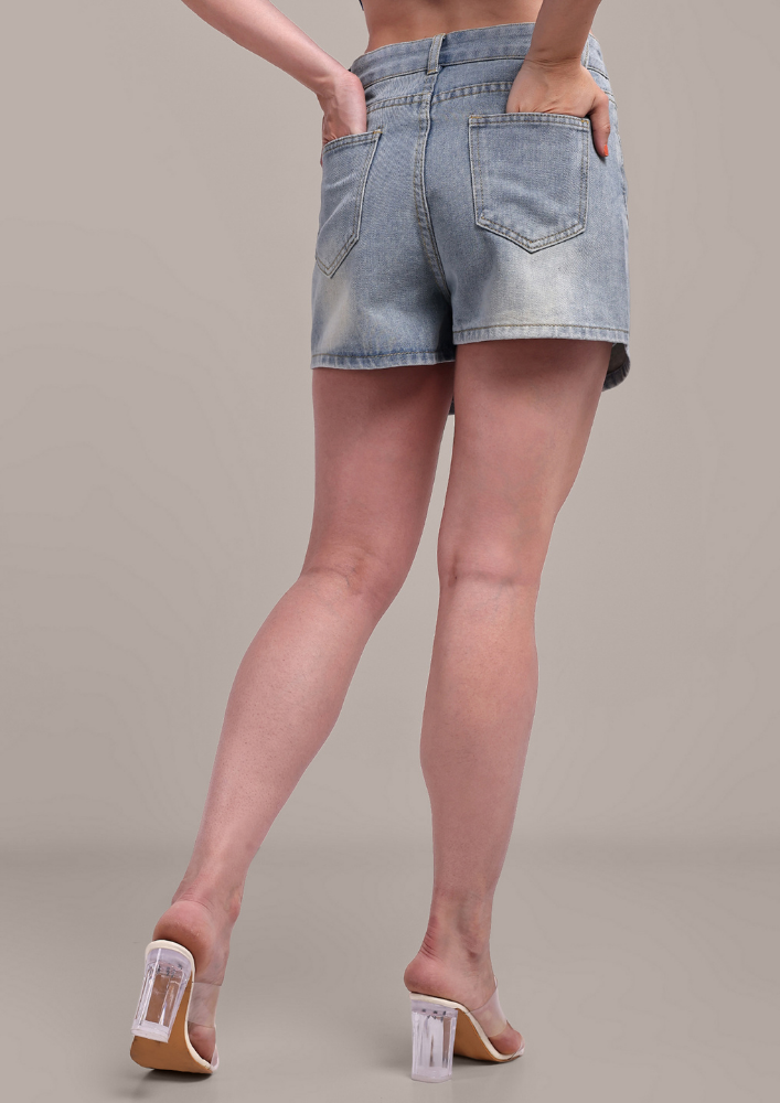 Trendy Denim Mini Length Skorts