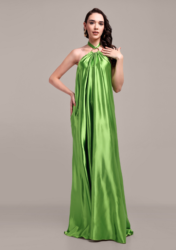 Green Halterneck Backless Maxi Dress