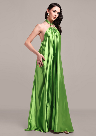 Green Halterneck Backless Maxi Dress