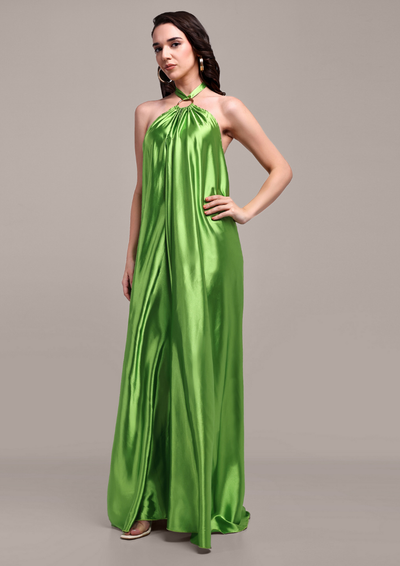 Green Halterneck Backless Maxi Dress