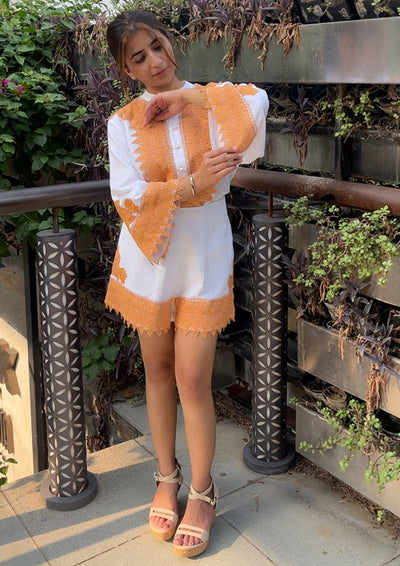 Linen Orange Lace Co-ord Set IKI CHIC Private Ltd.