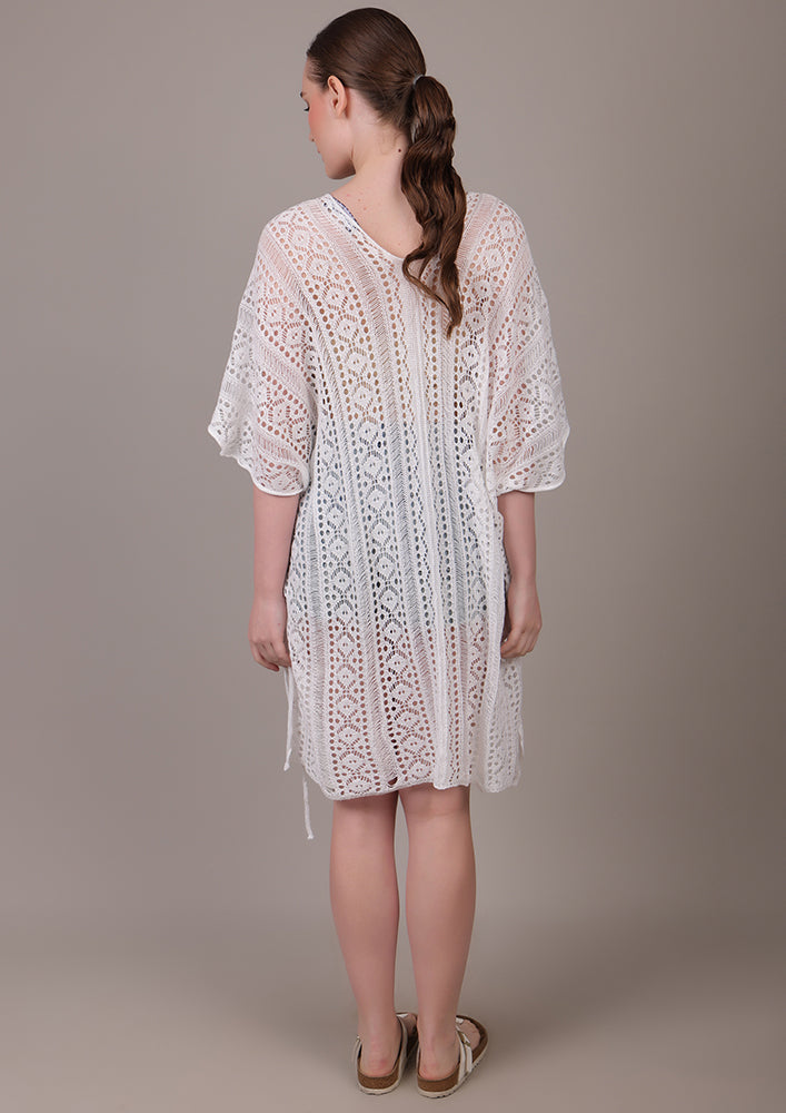 White V-Neck Beach Cover-up IKI CHIC Private Ltd.