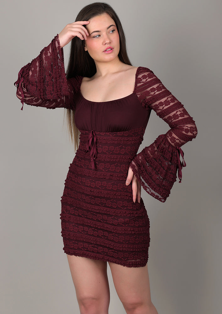 Deep Maroon Lace  Mini Dress