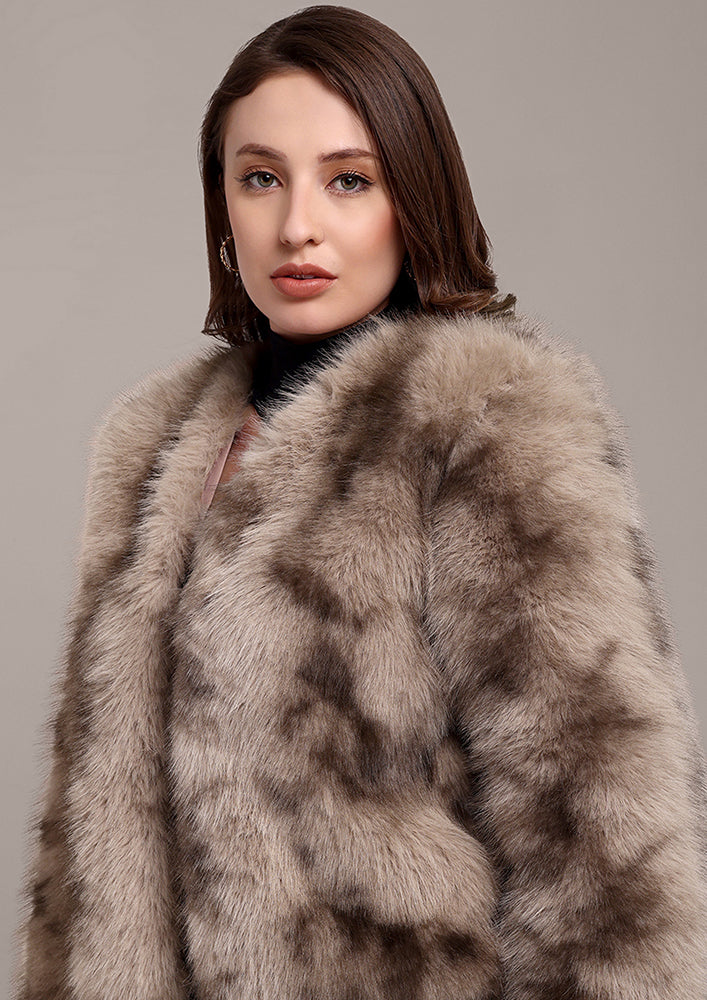 Beige and Brown Arctic Fur jacket IKI CHIC Private Ltd.