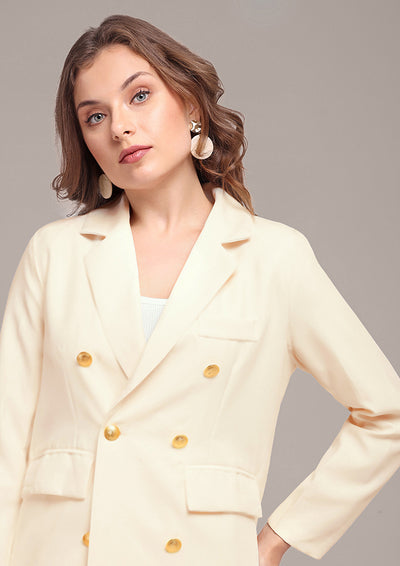 Oversized Off White blazer and pant set with golden buttons