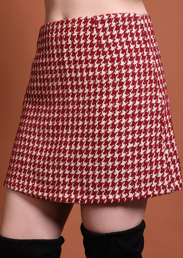Handwoven Red & Cream Patterned Mini Skirt