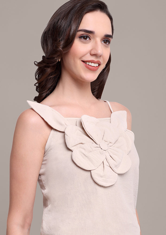 Beige Flower Strappy Top And Skirt Set IKI CHIC Private Ltd.