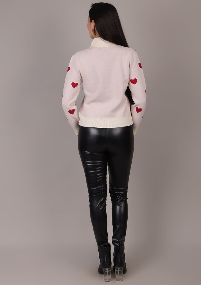Off white Sweater With Heart Print IKI CHIC Private Ltd.