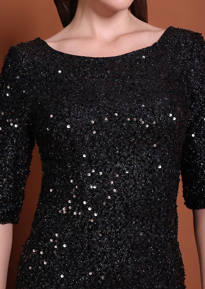 Black Sequin Party Mini Dress