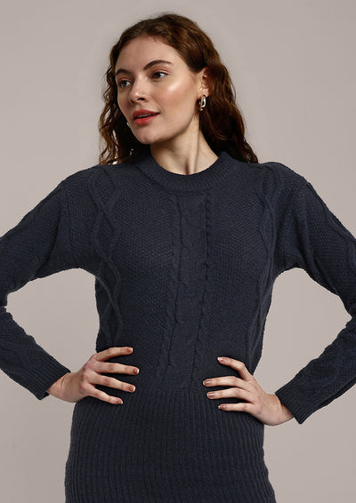 Grey Cable Knit Woolen Short Dress