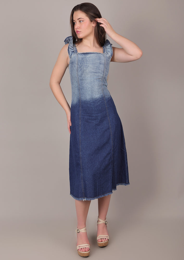 Denim Ombre Fit-Flare Dress