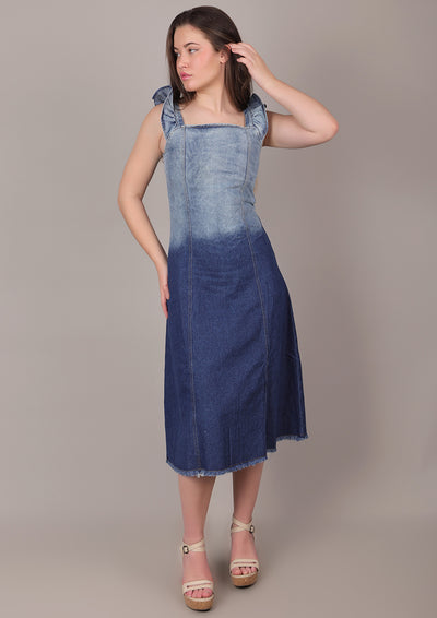 Denim Ombre Fit-Flare Dress