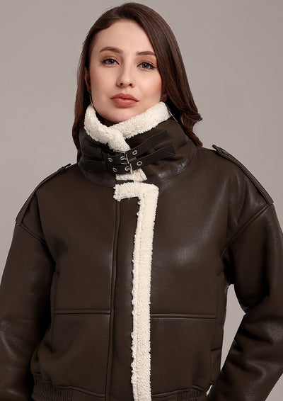 Brown Leather Jacket with fleece