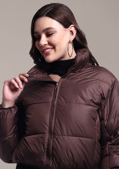 Brown Quilted Short Puffer Jacket