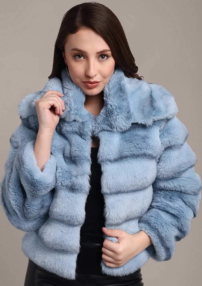 Sky Blue Chinchilla Design Faux Fur Jacket IKI CHIC Private Ltd.