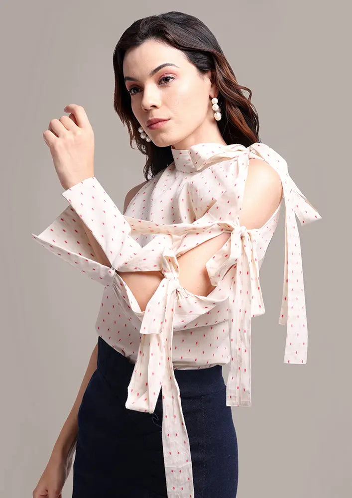 Off White One shoulder Cut Out sleeves Top And Denim Skorts Set IKI CHIC Private Ltd