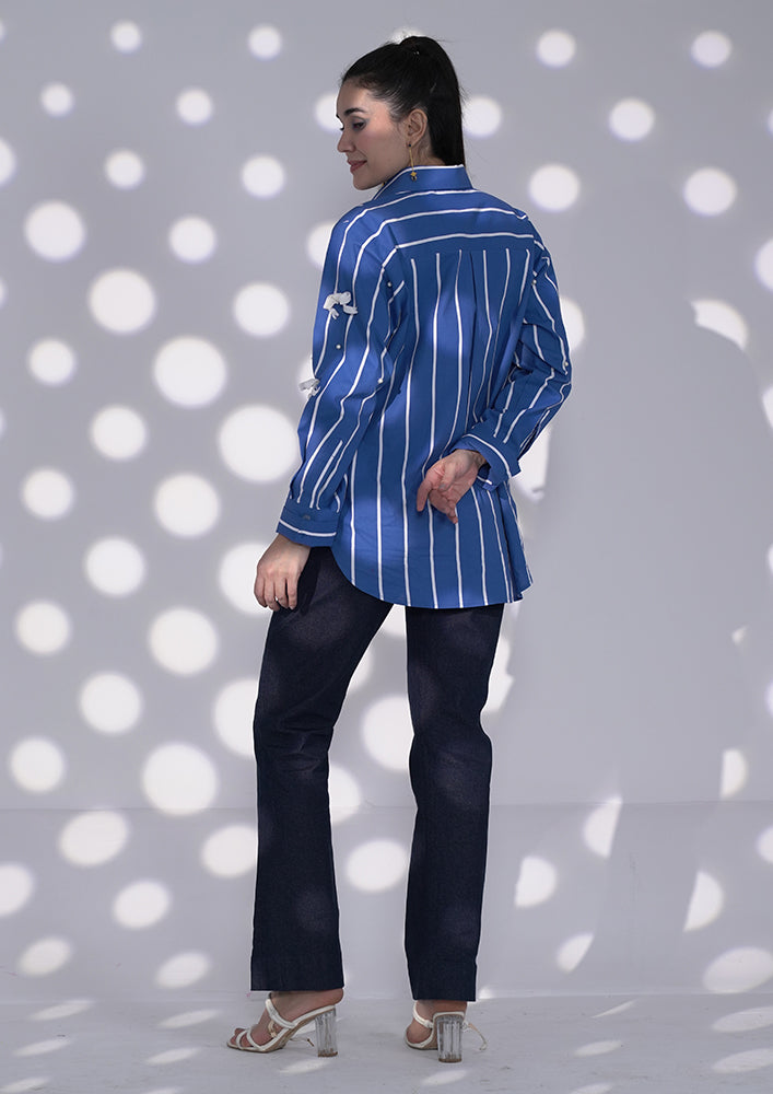 Blue Stripe Shirt with Bow Detailing IKI CHIC Private Ltd.
