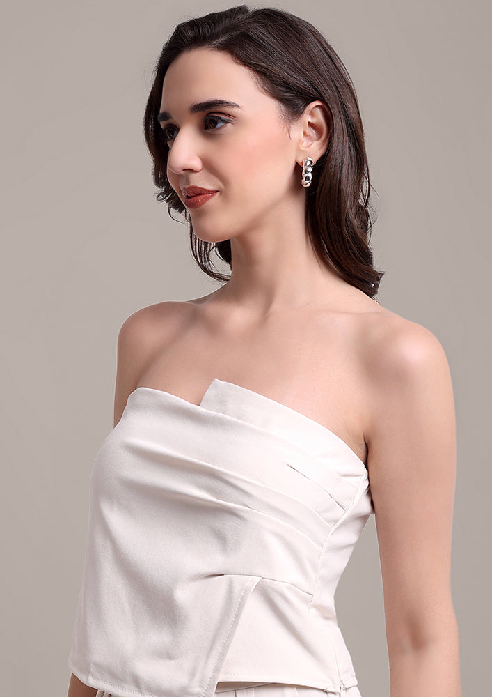 Off-White edgy tube top with wide leg pants set IKI CHIC Private Ltd.