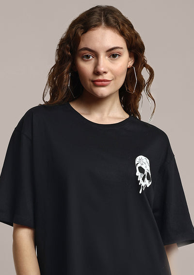 Skull Print Black Relaxed Fit Gen-Z Unisex T-shirt