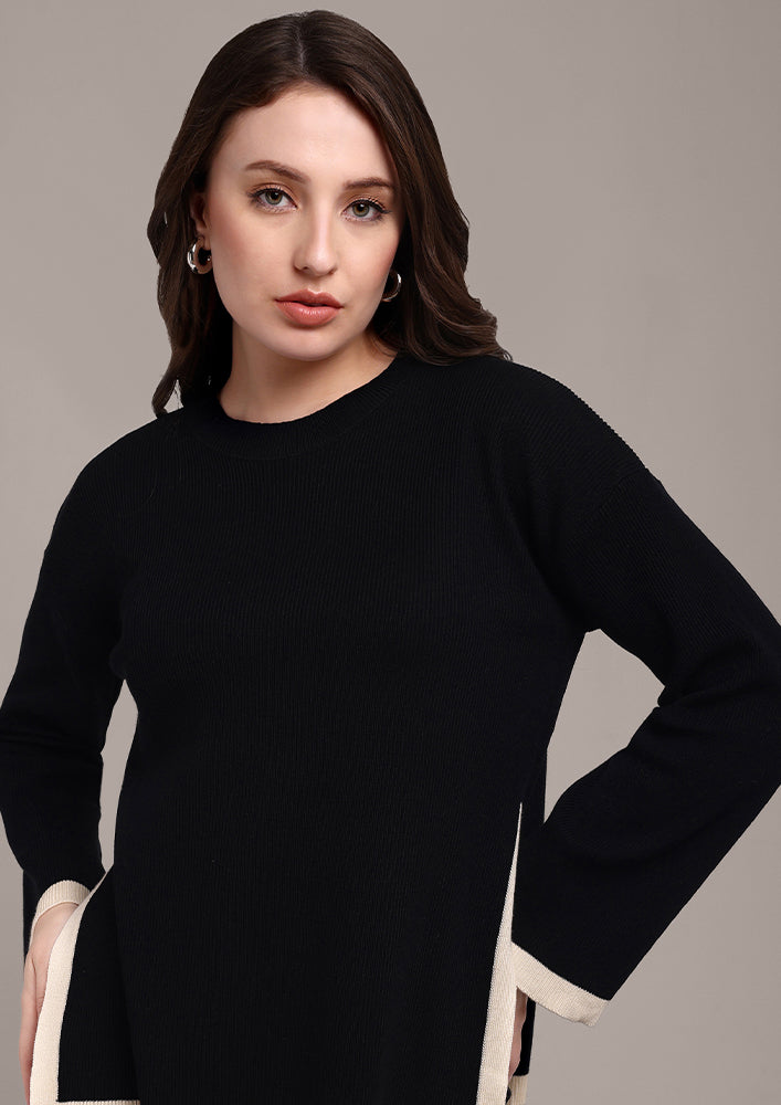 Black Knitted Skirt Set with Slits IKI CHIC Private Ltd.