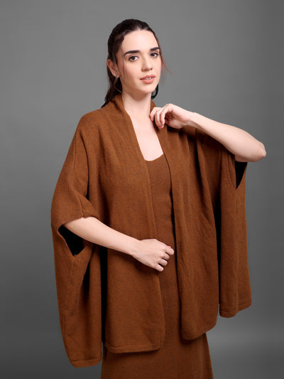 Brown Sleeveless Knit Dress with Matching Cape