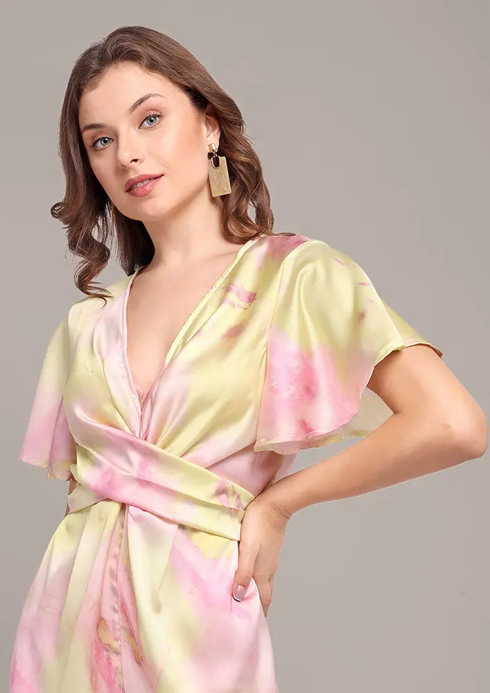 Yellow Tie-Dye Wrap Romper IKI CHIC Private Ltd