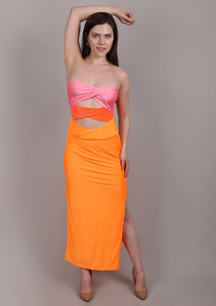 Orange Off-Shoulder Cutout Dress IKI CHIC Private Ltd.