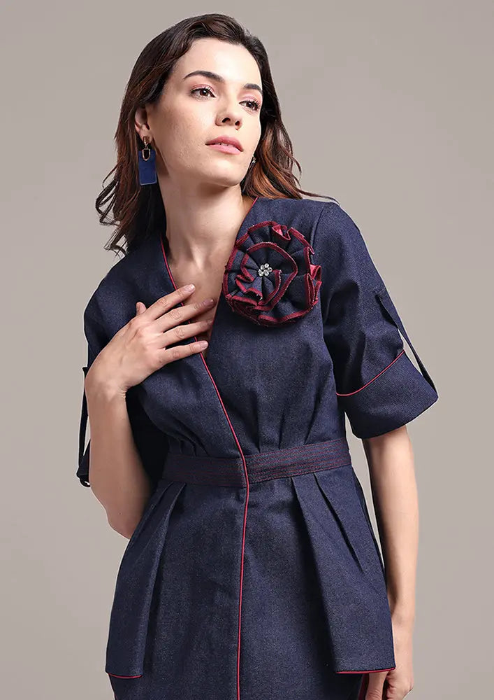 Short-sleeve Denim Jacket And Boot Leg Pant Set IKI CHIC Private Ltd