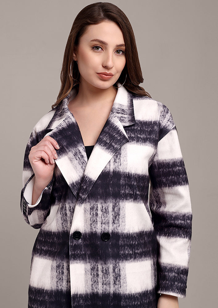 Black & White Checkered Wool Belted Coat IKI CHIC Private Ltd.