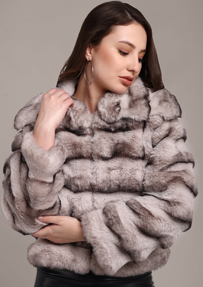 Grey Chinchilla Design Faux Fur Jacket - Main Image