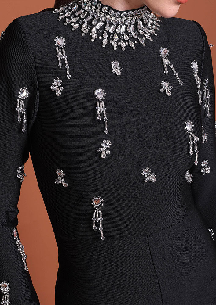 Black Embellished High-Neck Statement Jumpsuit