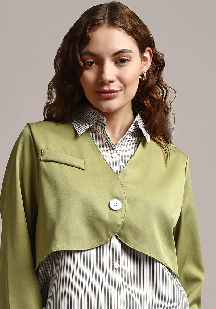 Striped Shirt Style Layered Top IKI CHIC